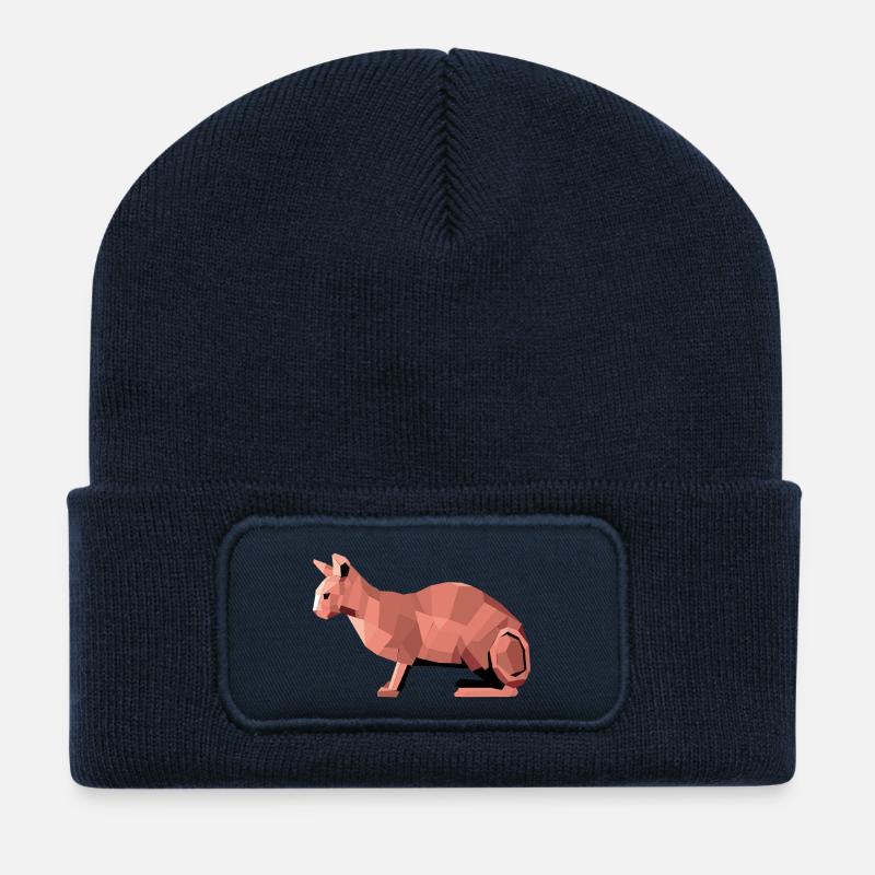 Sphynx Low Poly Cat – Design géométrique - Beanie recyclé à patch - bleu marine