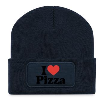 J’adore la pizza en disant - Beanie recyclé à patch - bleu marine - Devant