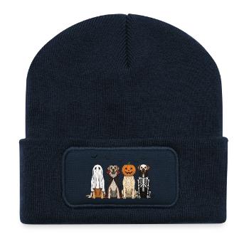 Halloween Hunde mit Kürbislaterne, Labrador - Recycelte Patch Beanie - French Navy - Vorne