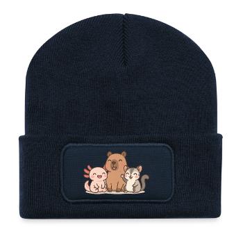Cute animal family illustration - Recycled Patch Beanie - french navy - Front