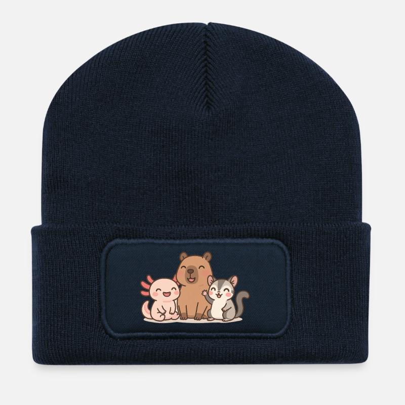 Niedliche Tierfamilie Illustration - Recycelte Patch Beanie - French Navy