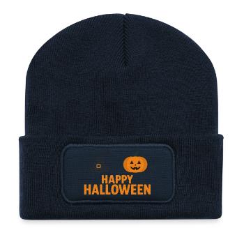 Halloween Kürbis & Hexenhut Design - Recycelte Patch Beanie - French Navy - Vorne