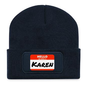 Hello My Name Is Karen Label Name Tag - Recycled Patch Beanie - french navy - Front