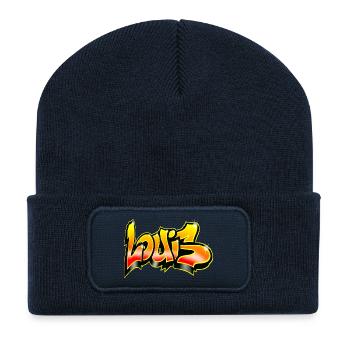 Louis Graffiti Jaune Rouge - Beanie recyclé à patch - bleu marine - Devant