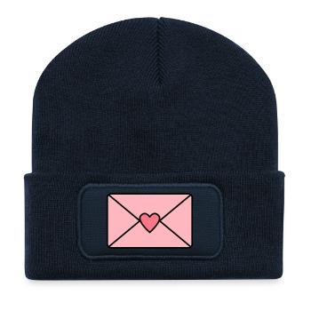 Lettre d’amour avec cœur - Beanie recyclé à patch - bleu marine - Devant