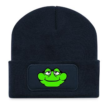 Frosch Kröte lächelt lustig Comic glücklich Cool - Recycelte Patch Beanie - French Navy - Vorne