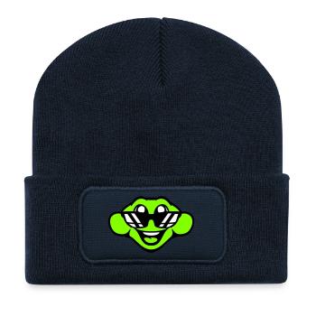 Frosch Kröte cool Sonnenbrille lacht glücklich süß - Recycelte Patch Beanie - French Navy - Vorne