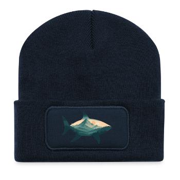 Montagne, requin, poisson, paysage, silhouette, soleil, nature - Beanie recyclé à patch - bleu marine - Devant