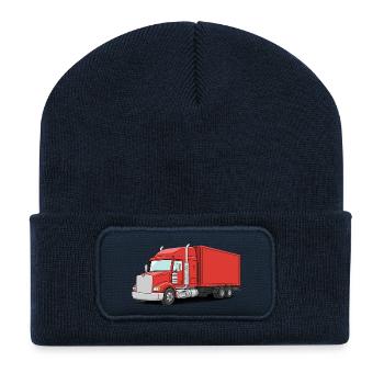 Camion de fret rouge style illustré - Beanie recyclé à patch - bleu marine - Devant