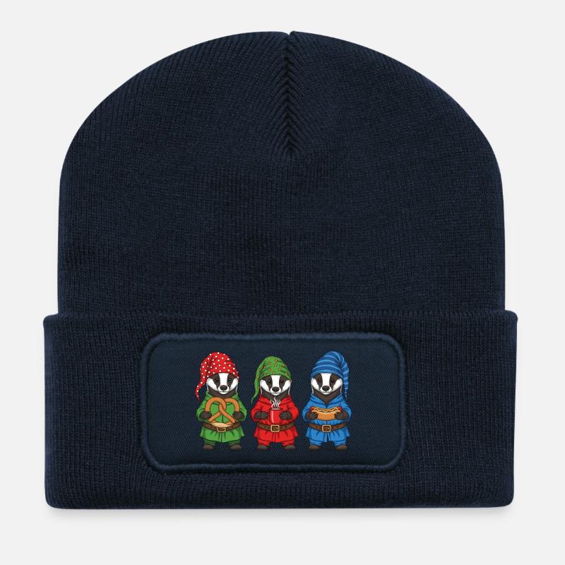 Europäischer Dachs Merry Christmas Cooles Geschenk - Recycelte Patch Beanie - French Navy
