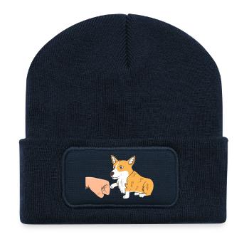 Petit corgi mignon Coup de poing Patte Salut Animal drôle - Beanie recyclé à patch - bleu marine - Devant