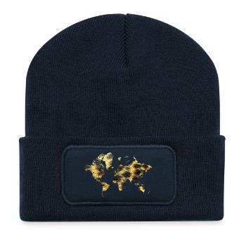 World Map Animal Pattern - Recycled Patch Beanie - french navy - Front