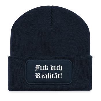 Fick dich Realität Gothic - Recycelte Patch Beanie - French Navy - Vorne