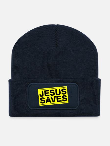 Jesus Rettet Spruch Christlich - Recycelte Patch Beanie - French Navy