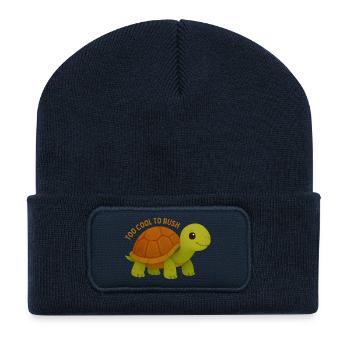 Too Cool To Rush Turtle - Recycled Patch Beanie - french navy - Front