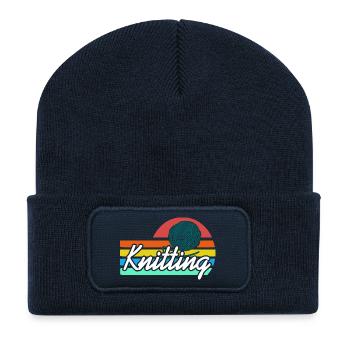 Knitting Retro Yarn Ball Rainbow Fiber Hobby Style - Recycelte Patch Beanie - French Navy - Vorne