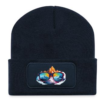 Bergpanorama in Sonnenbrille - Recycelte Patch Beanie - French Navy - Vorne