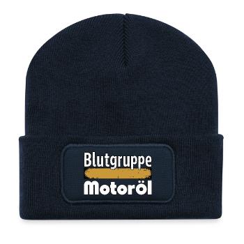 Groupe sanguin : conception du tournevis à huile moteur - Beanie recyclé à patch - bleu marine - Devant