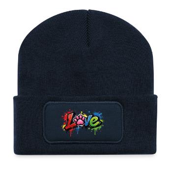 Love – Style graffiti avec patte de chat - Beanie recyclé à patch - bleu marine - Devant