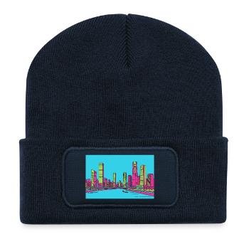 Chongqing City Skyline Yangtze River Line Art - Recycled Patch Beanie - french navy - Front