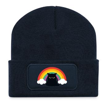 Mürrische Katze unterm Regenbogen - Recycled Patch Beanie - french navy - Front