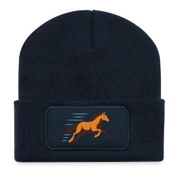 Cheval de course dans le vent – Style vintage - Beanie recyclé à patch - bleu marine - Devant