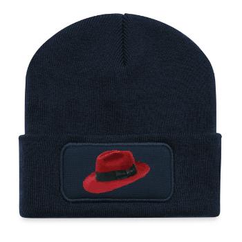 Retro Pixel Art Red Fedora Hat - Recycelte Patch Beanie - French Navy - Vorne