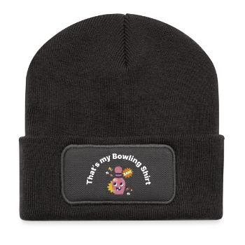 Chemise caricature en quille de bowling riante - Beanie recyclé à patch - charbon - Devant