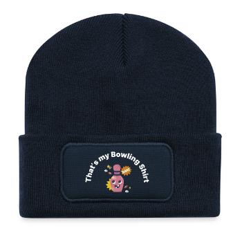 Chemise caricature en quille de bowling riante - Beanie recyclé à patch - bleu marine - Devant