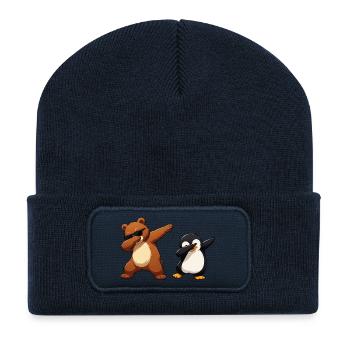 Bär und Pinguin Dabbing-Charme - Recycelte Patch Beanie - French Navy - Vorne