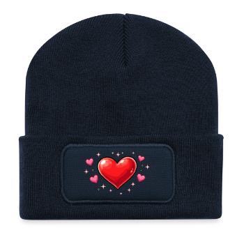 Glitzer Herzliebe Muster - Recycelte Patch Beanie - French Navy - Vorne