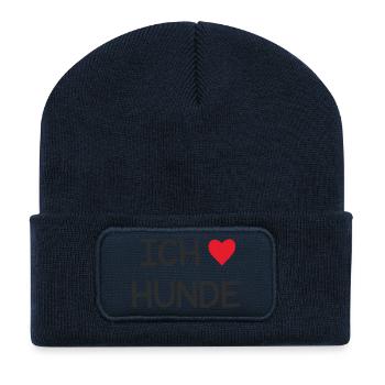 Ich ❤️ Hunde – Süßes Hundeliebe Textdesign - Recycelte Patch Beanie - French Navy - Vorne