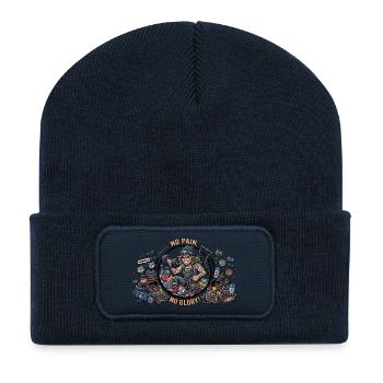 No Pain No Glory Gymrat Cartoon - Recycelte Patch Beanie - French Navy - Vorne