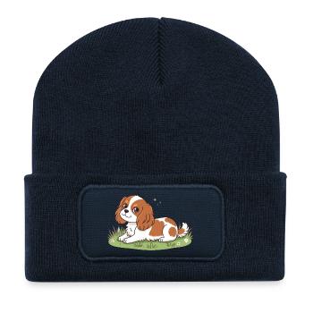 Welpenreiter in der Sonne auf Gras - Recycelte Patch Beanie - French Navy - Vorne