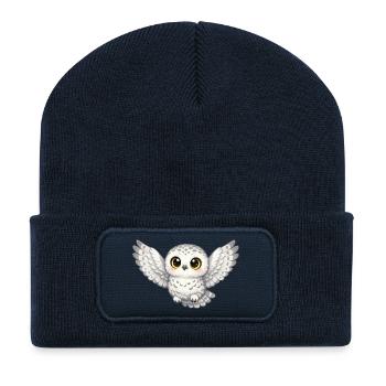 Super Niedliche Schnee-Eule mit Flügeln - Recycelte Patch Beanie - French Navy - Vorne