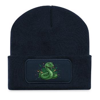 Green cartoon snake with splash splash - Recycled Patch Beanie - french navy - Front
