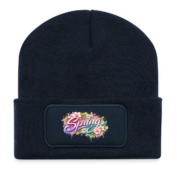 Spring lettering with flowers Description - Recycled Patch Beanie - french navy - Front