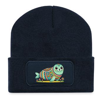 Mandala du Phoque mignon - Beanie recyclé à patch - bleu marine - Devant