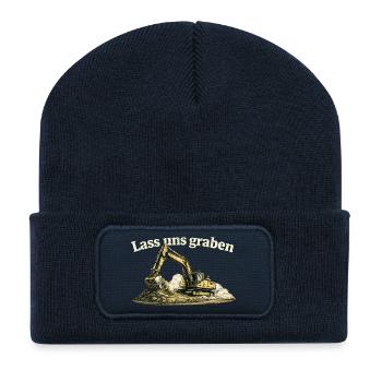 Lass uns graben Bagger Baustelle Humor Vintage - Recycelte Patch Beanie - French Navy - Vorne