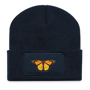 Ailes de soleil du papillon monarque - Beanie recyclé à patch - bleu marine - Devant