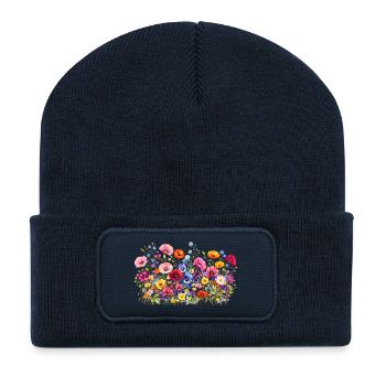 Wildflowers meadow with natural watercolor flowers - Recycled Patch Beanie - french navy - Front