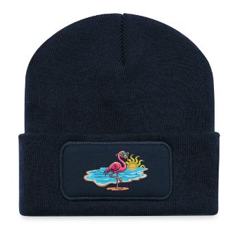 Strandflamingo mit Sonnenbrille - Recycelte Patch Beanie - French Navy - Vorne