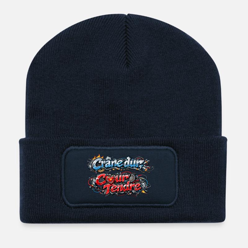 CyberMecanik – Hartes Schädel-Zartes Herz - Recycelte Patch Beanie - French Navy