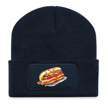 Illustration de hot-dogs en couleur - Beanie recyclé à patch - bleu marine - Devant