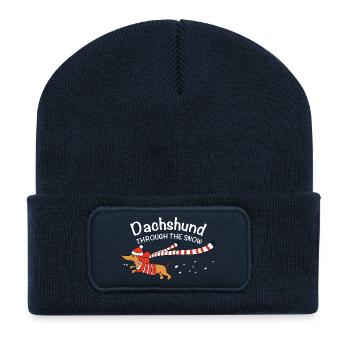 Dackel durch den Schnee - Recycelte Patch Beanie - French Navy - Vorne