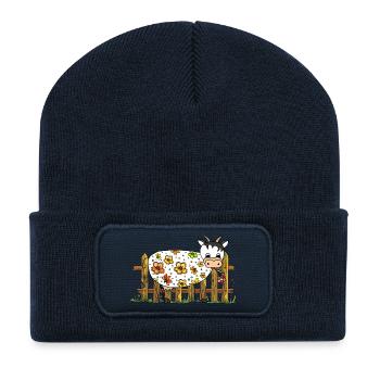 Vache - Beanie recyclé à patch - bleu marine - Devant