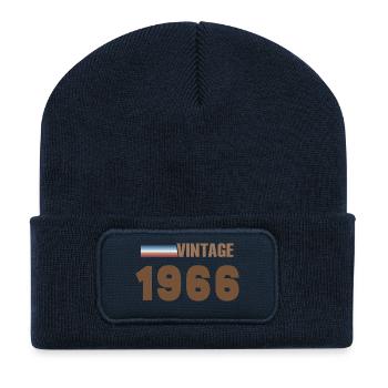 60 Jahre altes handgeschriebenes T-Shirt von 1966 - Recycelte Patch Beanie - French Navy - Vorne