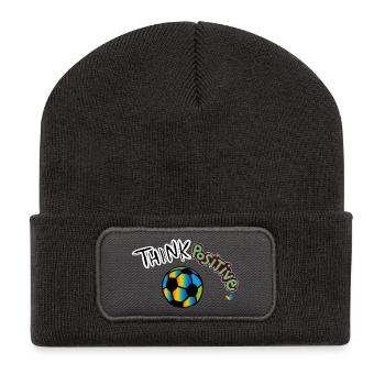 Think Positive Fußball - Recycelte Patch Beanie - Dunkelgrau - Vorne