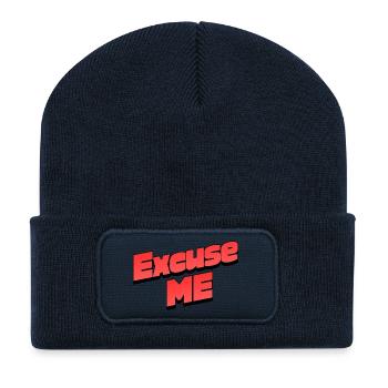 Excuse Me Retro Typo Grafik - Recycelte Patch Beanie - French Navy - Vorne