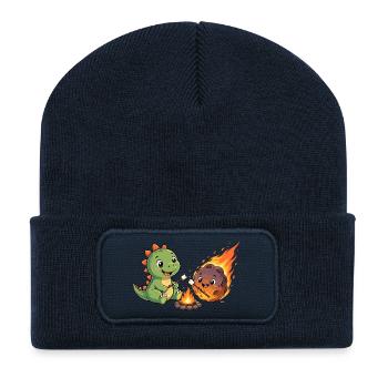 Dino & Meteorit am Lagerfeuer - Recycelte Patch Beanie - French Navy - Vorne